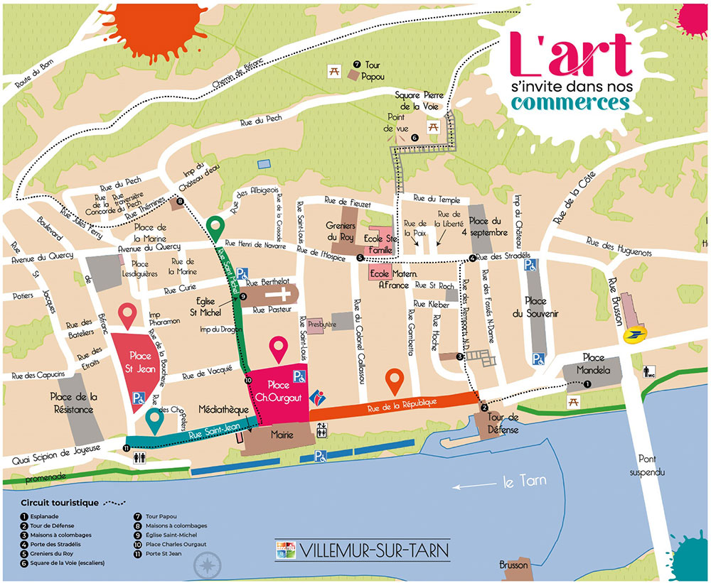 CARTE Plan ville et lieux L'art s'invite dans nos commerces Villemur-sur-Tarn 2024